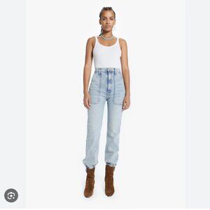 MOTHER Denim Wrapper Patch Springy Ankle Jeans - Light Blue